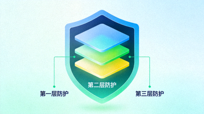 安全检测盾牌图标，三层防护示意